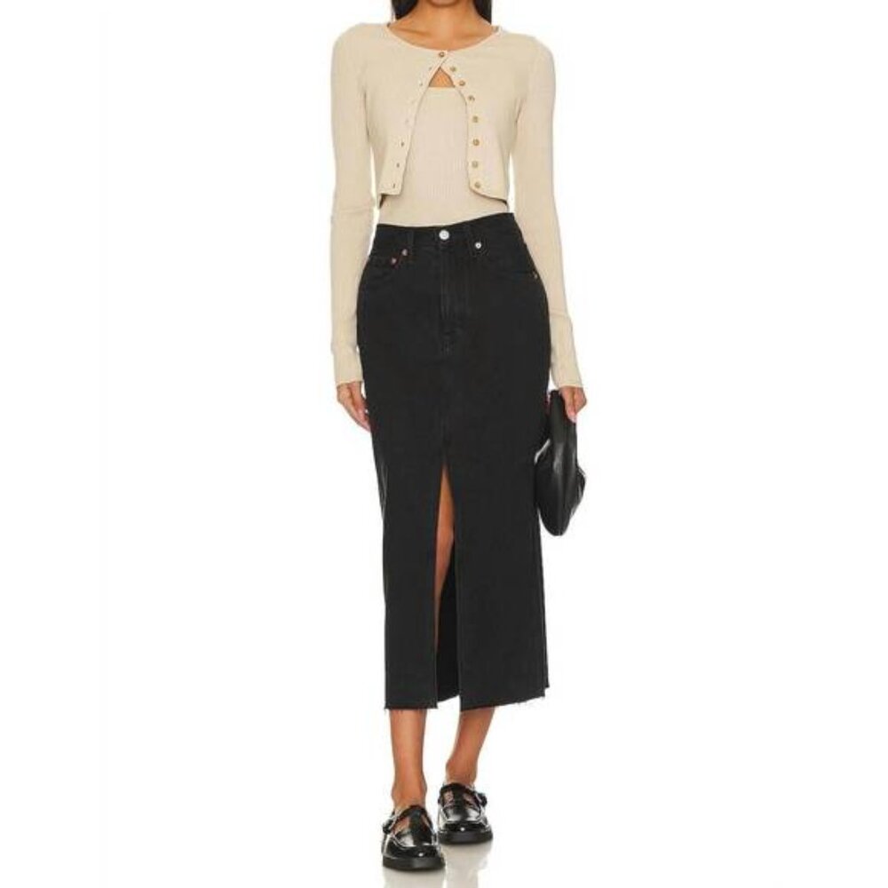 Pistola Skirt Alice Midi Skirt in Underground High Rise Raw Hem Slit